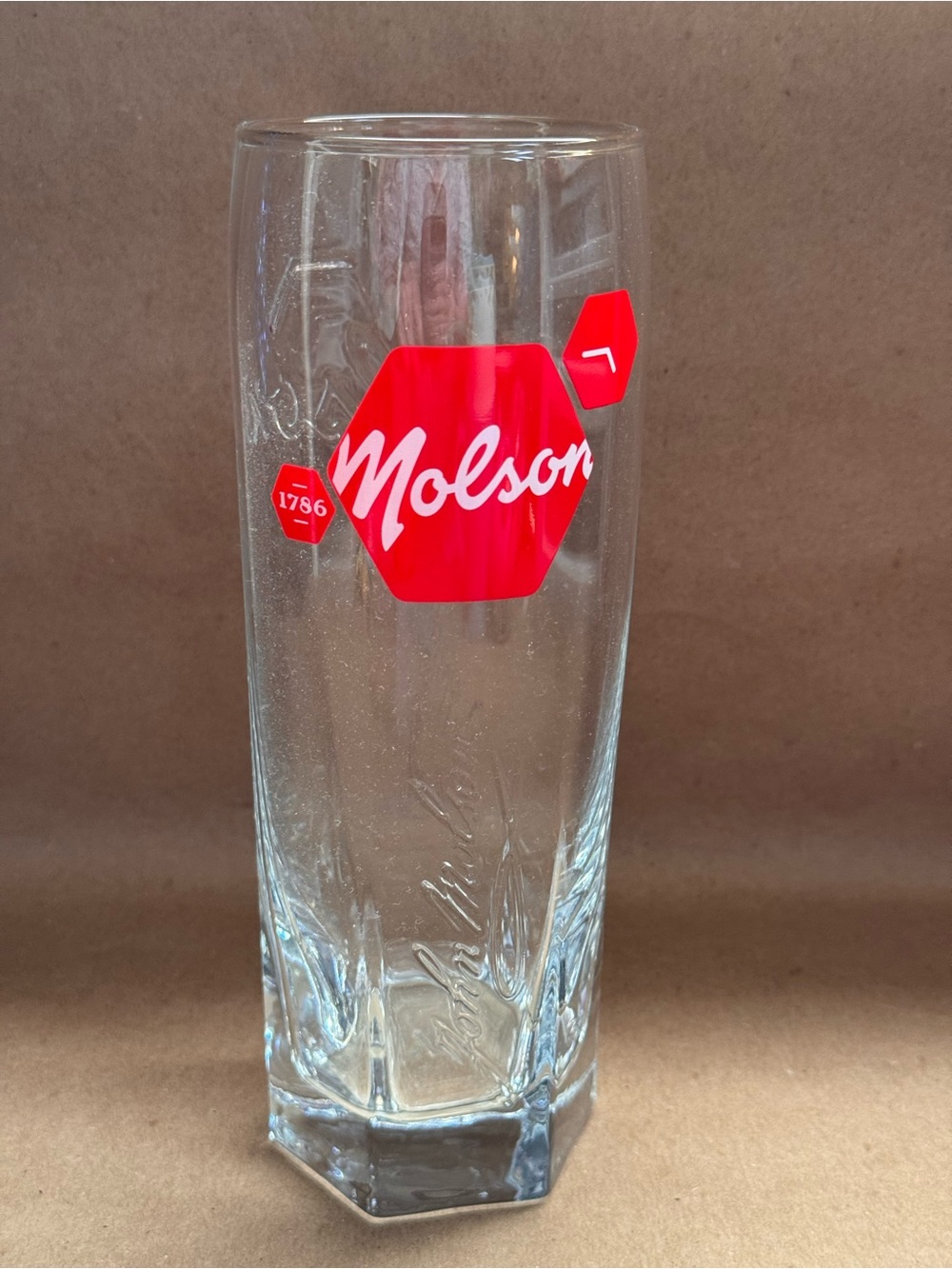 Molson Canadian Embossed Logo Beer Glass.